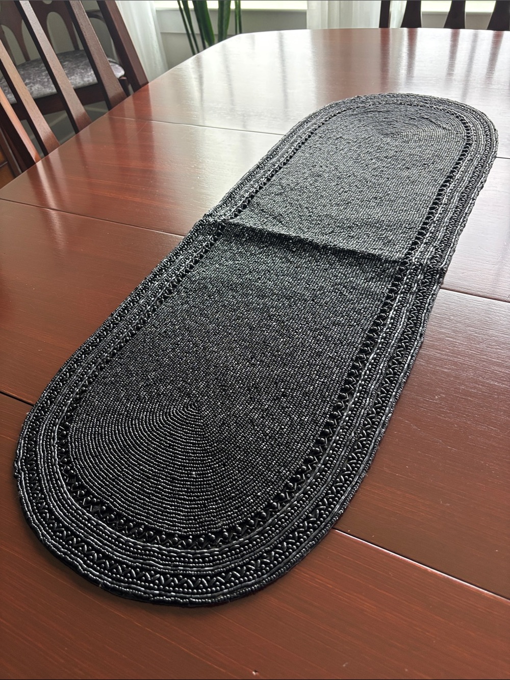 At Home Hand crafted Beaded oval table runner textured,shimmer,elegant,holiday